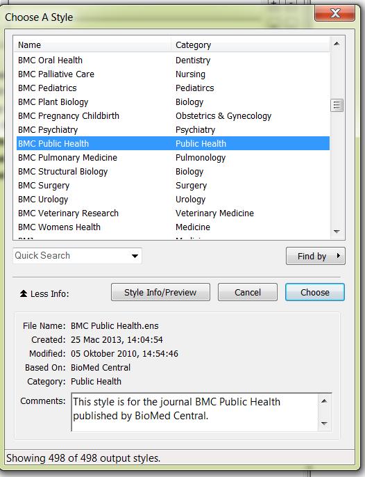 For instance if you are going to submit an article to BMC Public Health, you would like to select their citation style.