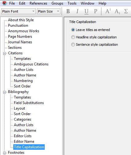6.3.2 Capitalisation in Titles This feature changes the case of titles for all cited references. It does not affect the view in EndNote, but only the output in the reference list.