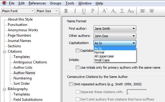 Figure 30: Setting the capitalisation of author names 7 Collaboration and Synchronisation with EndNote Web EndNote Web is a web-based reference management program that enables location- and