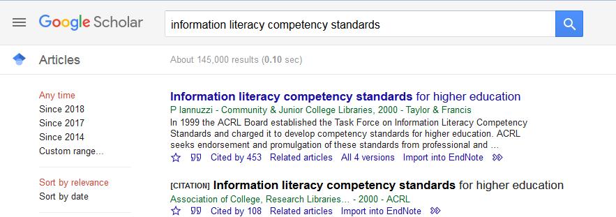 9.2 Import from Google Scholar In Google Scholar, you have the option to obtain a direct link to the import of references in End- Note (see Fig.44).