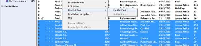 Figure 6: Starting the Find Full Text search In order to always save a copy of the file in the EndNote Library, choose Preferences from the Edit menu.