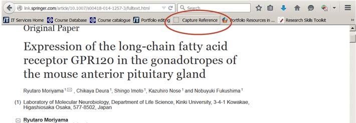 Capturing A Reference While Reading Online New Reference Can Go to EndNote or Online Exercise 17: