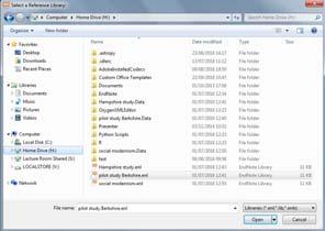 Getting started with EndNote Opening a library (database file) EndNote version X7 in ITLC teaching rooms Start EndNote Use the Start menu, Dock etc.