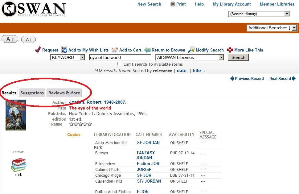 Novelist Select in the SWAN Catalog SWAN is providing all member libraries with a basic subscription to NoveList Select.