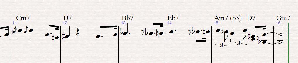 25 th March, 2014 Bass Line Today I finished the bass line for part A. The only difference between the first and second time is the last two bars, which fit to match the changed harmony.