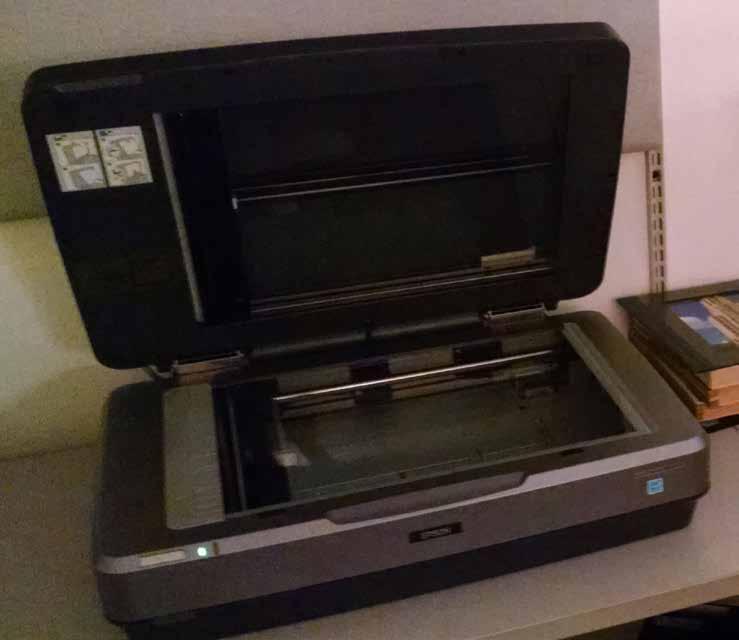 Two flatbed image scanners for digitizing photographic prints, transparencies, and negatives.