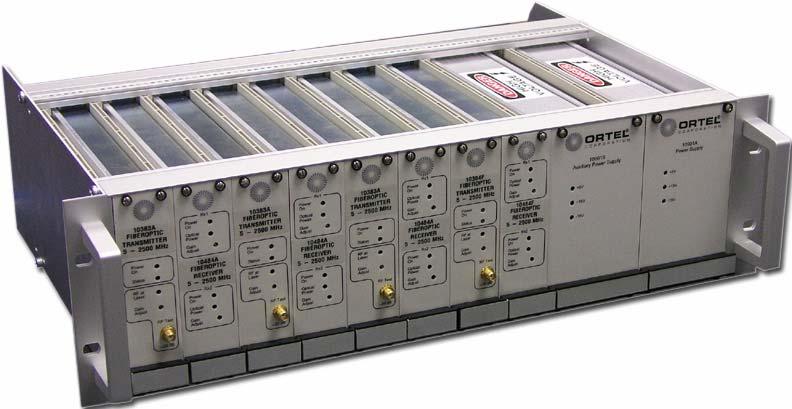 3. MECHANICAL INSTALLATION The WiBa products are mounted in either Ortel s Rack Mount Model 10990A 19 inch rack-mount chassis and powered with a Model 10901A and/or 10901B Power Supply, as shown