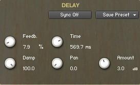 The Delay Page: The Feedback knob sends a portion of the output back into the input of the delay line, which creates repeating echoes.