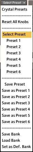 About the Presets There are a total of 11 Preset drop-down Menus. On the Instrument Panel: Layer Presets, LFO Presets and Filter Presets.
