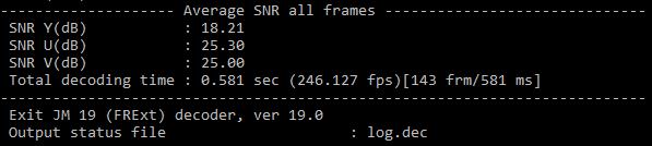 The dimensions of the frames are 176x144. The frames are encoded with the quantization parameter set to 28 at a rate of 30 frames/second.