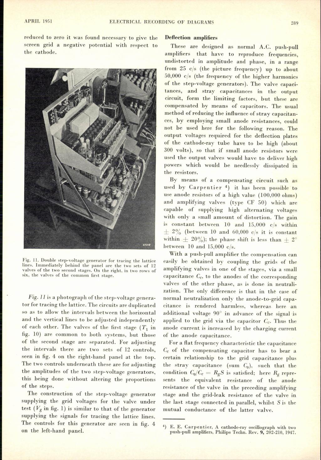 APRL 1951 ELECTRCAL RECORDNG OF DAGRAMS 289 reduced to zero it was found necessary to give the screen grid a negative potential with respect to the cathode. Fig. 11.