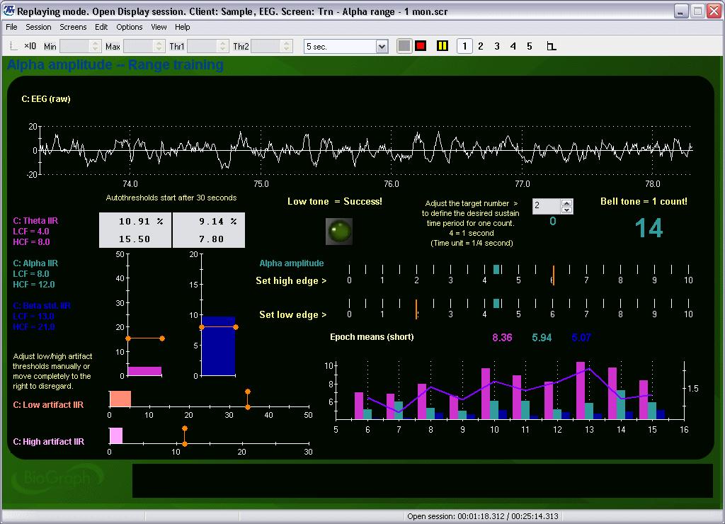 Training Alpha Range 1 This screen is designed to train alpha amplitude within a specified range.