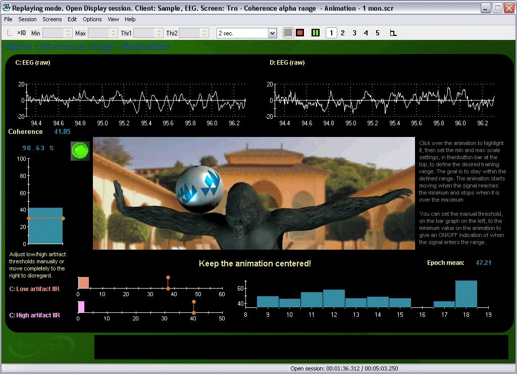 Training - Beta SMR with Tones - 1 This screen is designed for training beta on the left side and SMR on the right side. Two low and high frequency inhibits can be configured to any desired user-band.