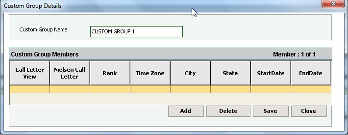 INPUT LINEUP TOOLS 3.) In the Custom Group Name text box, type a name for your custom group. 4.) Click Add. A blank highlighted row displays in the Custom Group Members table. 5.
