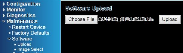 6 COM400 Software Update Figure 16 - COM400 Software Version To upgrade COM400 software