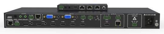 Smart EDID management, full control via GUI, front panel, IR, RS232, PT-PSW-41RS 4x1 Presentation Switcher with HDBaseT Output 4K Multiformat Scaling HDMI, VGA, DVI and DP with HDBaseT and stereo