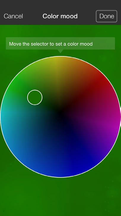Color mood My usage Move selector to desired color and the