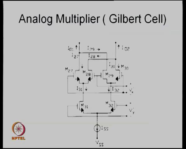 (Refer Slide Time: 28:40) Typical analog multiplier is shown here, this is very famous circuit called Gilbert Cell it is a two diffamp cell