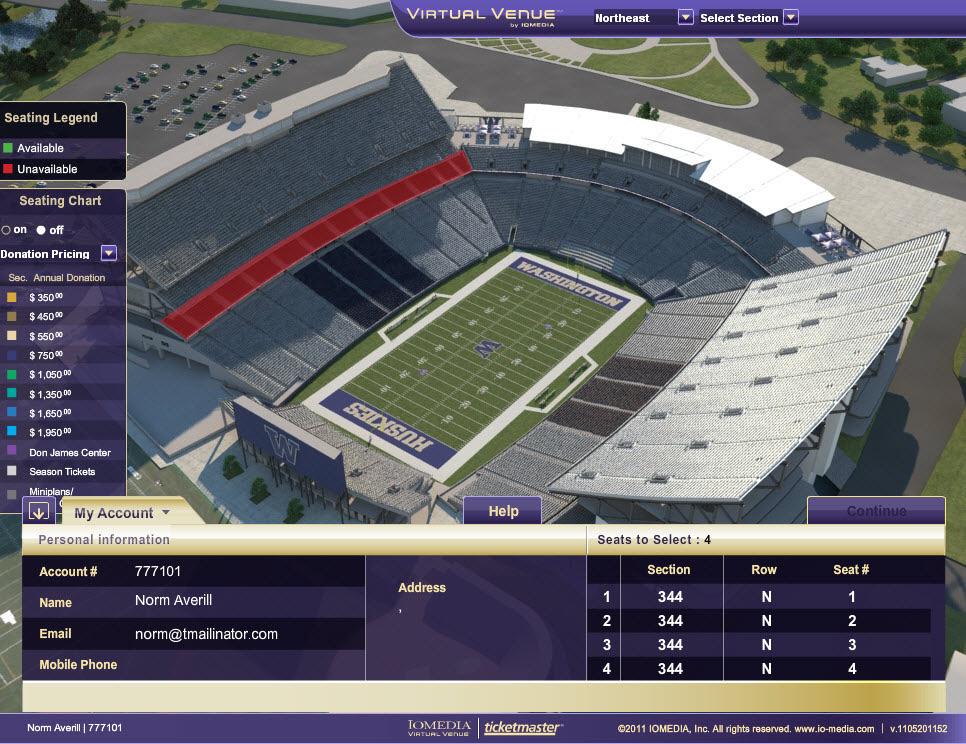 5 CLUB HUSKY SEAT SELECTION CLUB HUSKY VENUE VIEW When you begin the Seat Selection process, the first screen you see will show an aerial view of Club Husky.