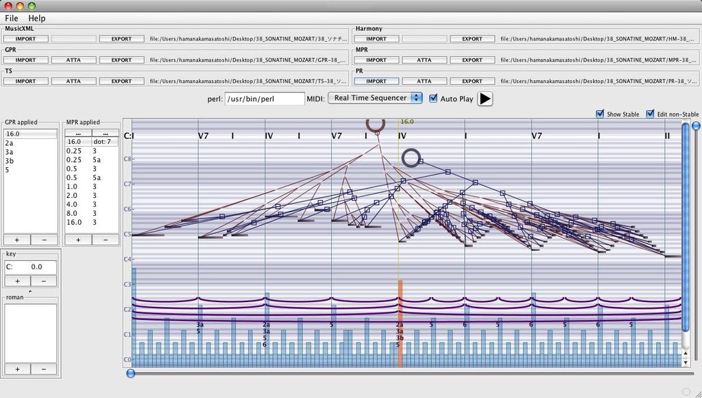 Poster Session 2 2. INTERACTIVE GTTM ANALYZER Figure 1 is a screenshot of the viewer of our interactive GTTM analyzer. There is a sequence of notes displayed in a piano roll format.