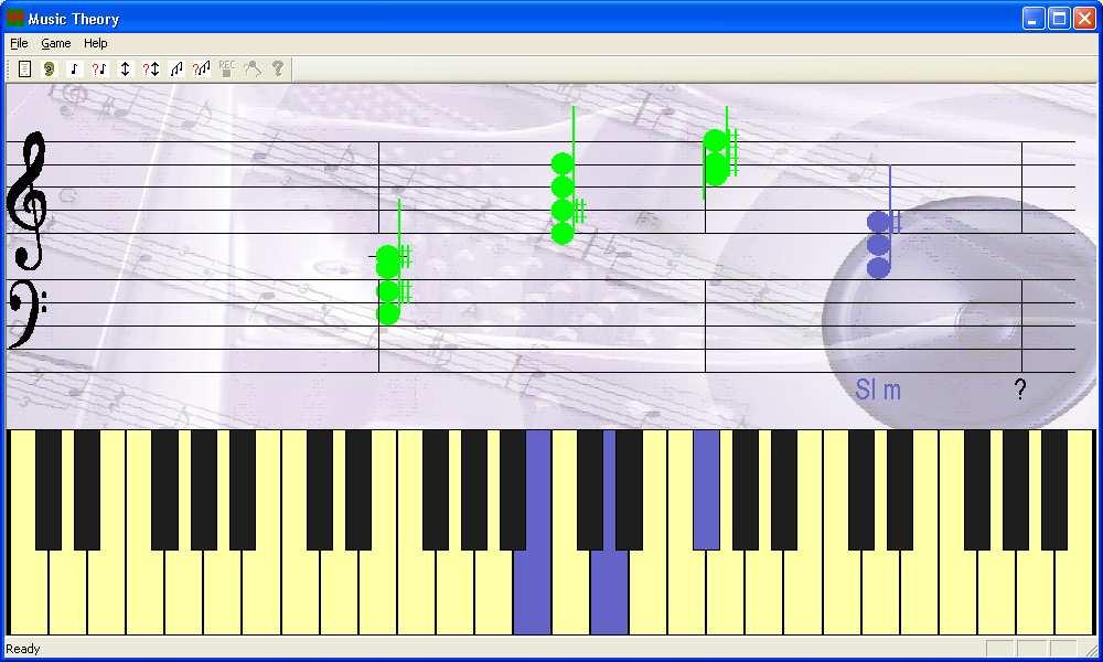 Chords dictation This activity can be launched by Game Chords Dictation or via the icon It is available only with synthesized sounds.