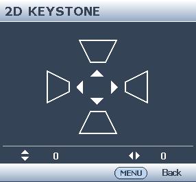 Press / on the projector or / / / on the remote control to display the 2D Keystone page.