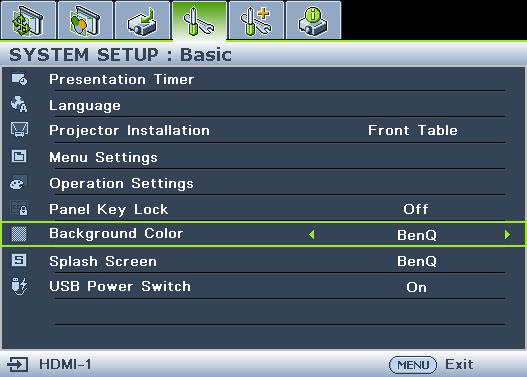 Main menu icon Highlight (selected) Main menu Sub-menu Status Current input Press MENU/ EXIT to The following example