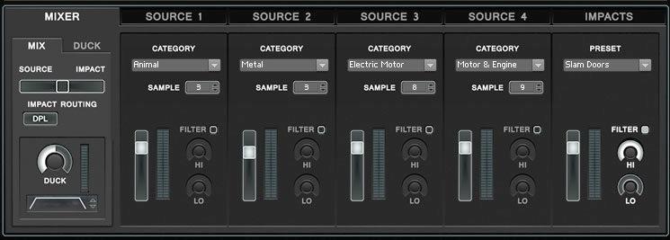 3.3 The Mixer The mixer gives you the possibility to change the category and sound selection for each sampler in one panel.
