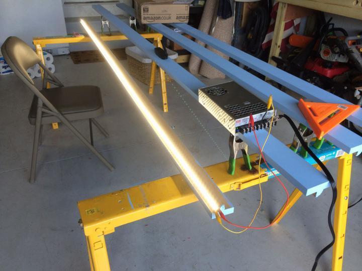 One down and three to go. The eight foot long light part has eight LED boards on it and boy is it bright!