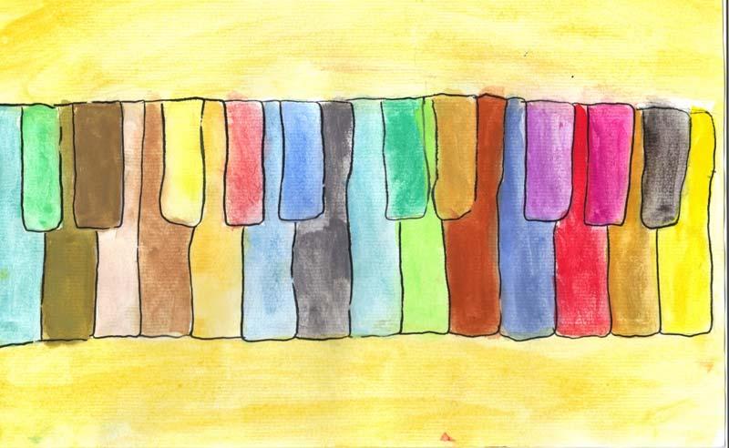 white ones (even in solfeggio classes), children draw a keyboard with keys in many colors which are staging a fashion show. All keys dress beautifully and are equal in the competition.