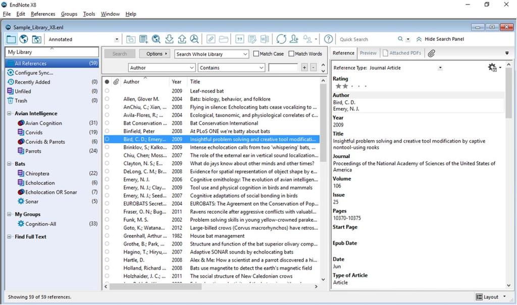 EndNote X8 Guided Tour: Windows Page 10 Now that the reference is selected, there are a