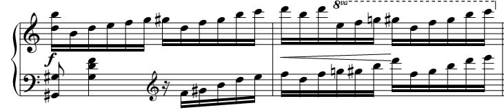 66 67 Measure 75 has a false recapitulation, with motive I delineating its line in A minor, but sustaining the dense chromaticism, quickly entering into an intensifying passage over a G pedal
