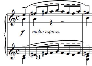 196 Fig. 6.35 Op. 24 no. 2, extended eighth-note pattern, mm. 8 10 This passage represents a moment of great cantabile expression, reaching the highest note in the piece.