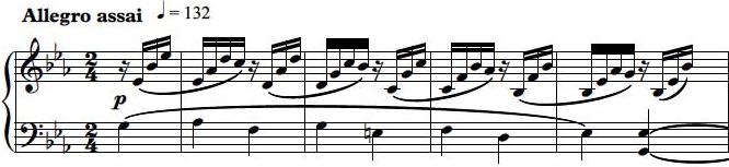 1, melodic contour Both portions of section A have the same melodic structure, except that the second instance has a slight variation, moving the dissonant passing