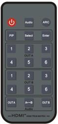 REMOTE CONTROL (IR) Red key with ON/OFF symbol: Switch on and off Audio: Choose between 2.0, 5.