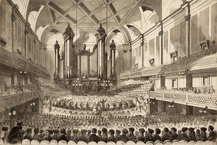 First Triennial Concert at the Boston Music Hall In subsequent seasons, a similar procedure was followed and the Handel and Haydn Society embarked on a series of American and Boston premieres of