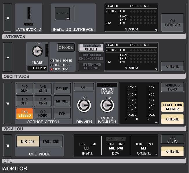 Monitor and Cue functions [CUE] key in the Centralogic section (when controlling MIX channels or MATRIX channels) If STEREO/MONO channels are assigned to the Centralogic section, you can also use the