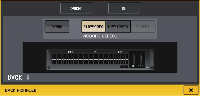 Graphic EQ, effects, and Premium Rack If nothing is mounted: 3. To mount a GEQ or effect in the rack, press the rack mount button for that rack. The RACK MOUNTER popup window will appear.
