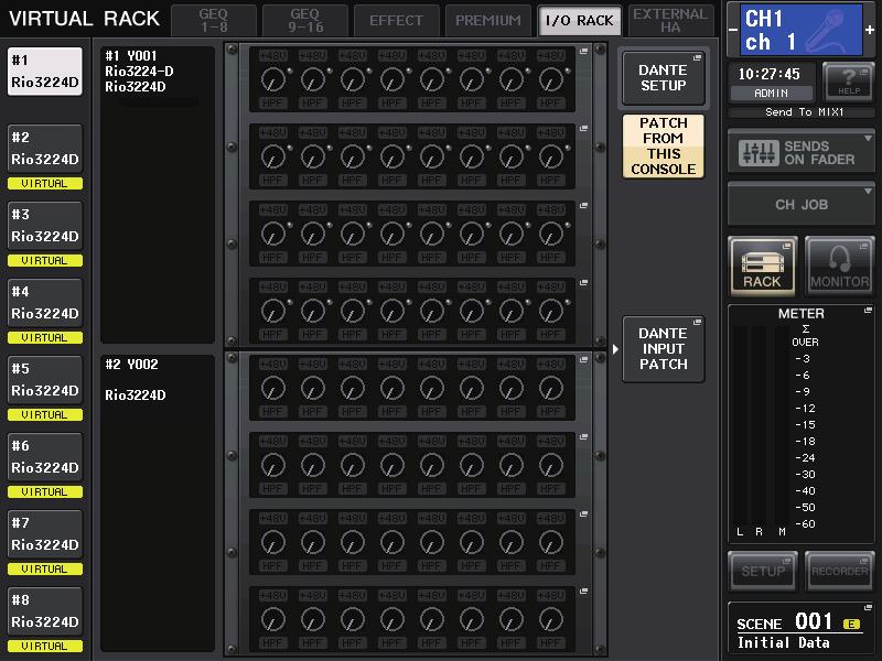 1 2 Using an I/O rack CL series consoles enable you to remotely control channel parameters of an I/O rack (such as an Rio series product) connected to the Dante connector.