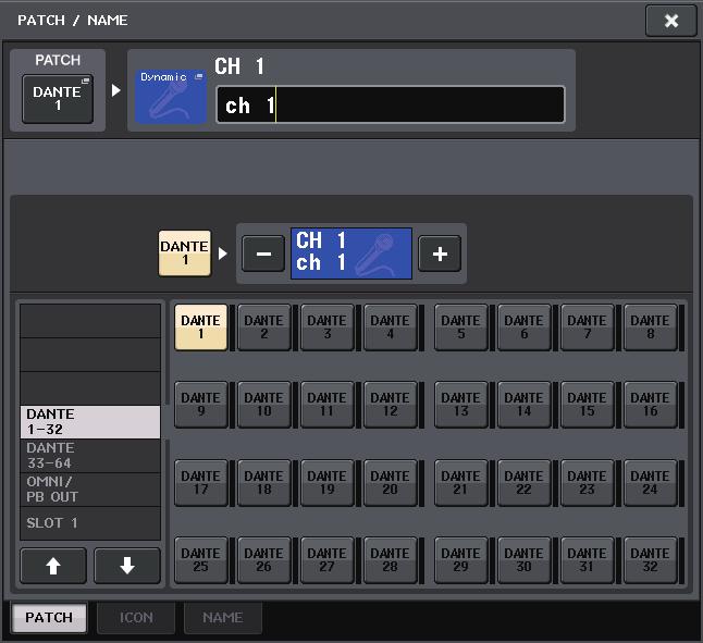Input and output patching In the PATCH/NAME popup window you can view and change the channel name, icon, channel color, and input port assigned to each input channel. 2 3 EFFECT RACK.