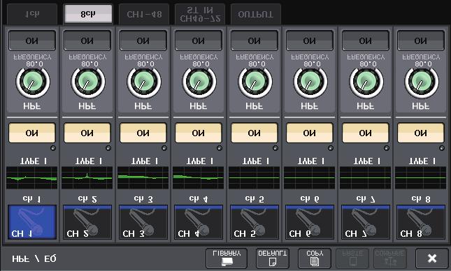 EQ and Dynamics 9 EQ FLAT button Press this button to reset the GAIN parameters of all EQ band to 0 db.