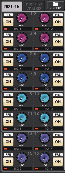 If the type is VARI [PRE EQ] or VARI [PRE FADER], and if the PRE button on the MIX SEND 8ch screen is turned ON, this PRE indicator will be turned on.