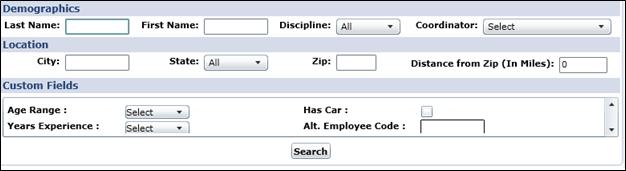 Add Employee Fields 4. The Add Employees pop-up displays. Filter fields allow users to limit the list of employees they wish to return.