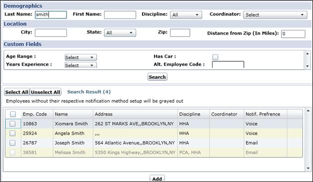 More information on configuring Custom Fields is outlined in the Admin > Custom Fields section. 5. After making the desired filter selections, click [Search]. Search for Employees 6.