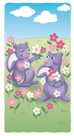 The two skunks see flowers.