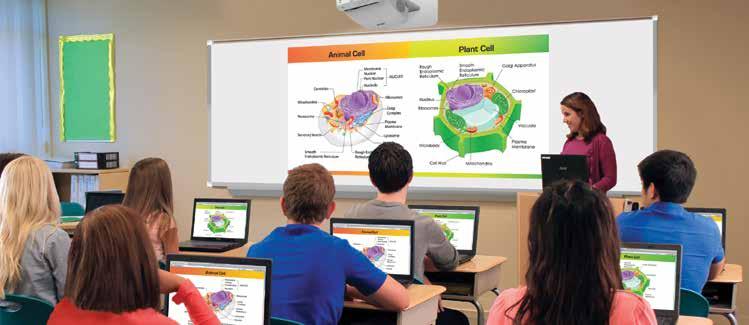 Projected screen image is simulated. Ultra-short-throw projectors with connectivity for the BYOD classroom.