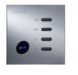 The P100 DIMMER - EUROPE Switch functionality P100 front panel The ON button will turn all the circuits on to 75% of full brightness with 0.5 second fade.