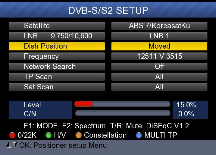 Select LNB Dish to Moved by using LEFT/RIGHT button as below