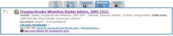 31 Figure 1.40 We've found a record for a collection of letters by Sladen.