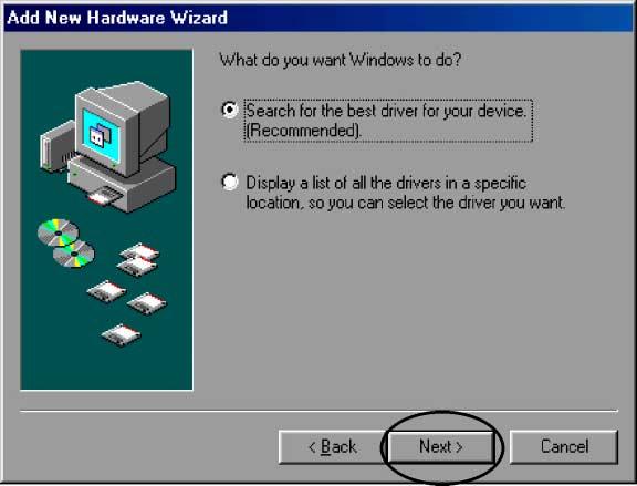 HiPix DTV-200 device driver installation - Windows 98 SE(Second Edition) When Windows 98 SE boots up the first time after you have installed the HiPix DTV-200, the HiPix DTV-200 card will be